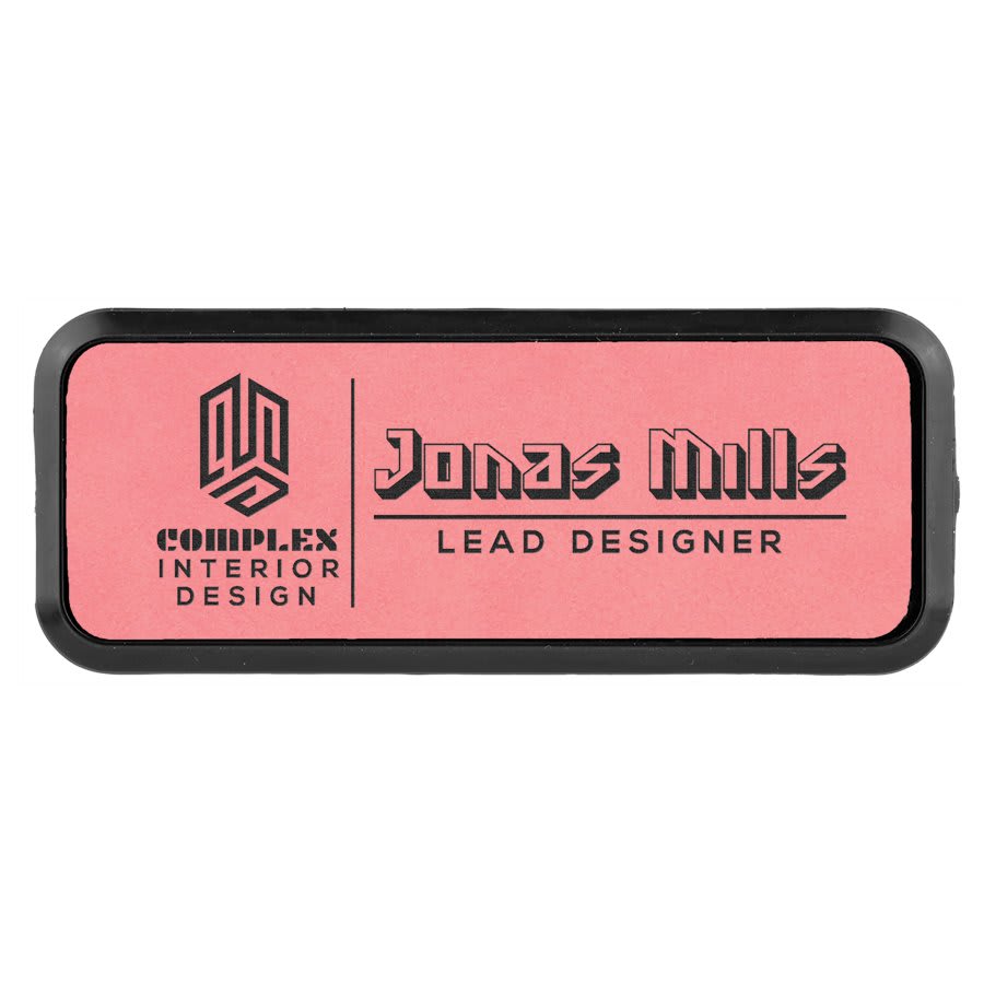 Pink Leatherette Round Corner Badge & Frame