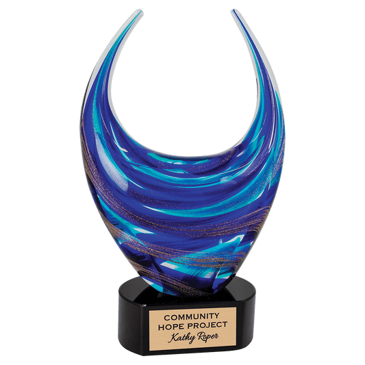 12" Blue/Gold Dual Rising Art Glass