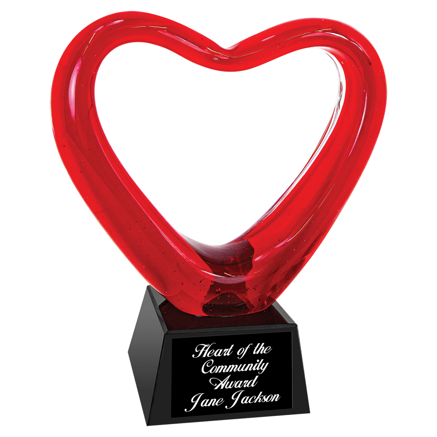 6.5" Red Heart Art Glass with Black Base
