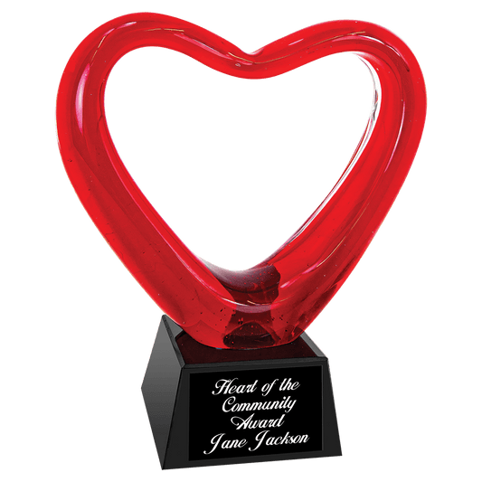 6.5" Red Heart Art Glass with Black Base