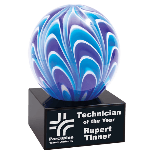 5" Two-Tone Blue & White Sphere Art Glass