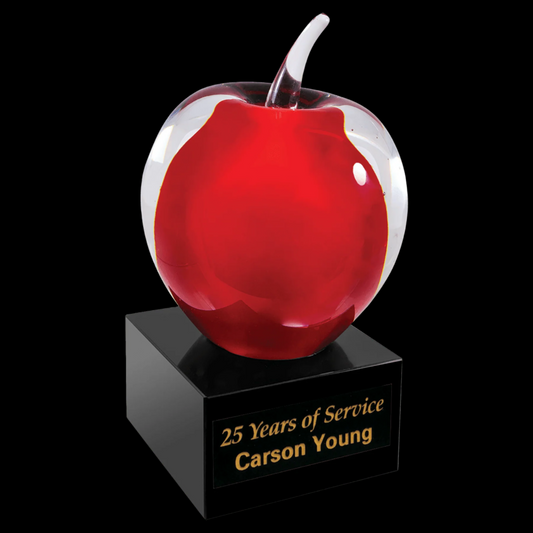 5.75" Red & Clear Glass Apple Art Glass with Black Base