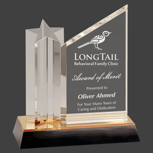 Clear Star Column Acrylic with Clear Plaque and Gold/Black Base