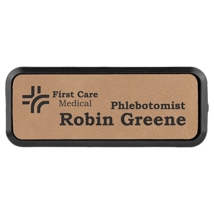 Light Brown Leatherette Round Corner Badge & Frame