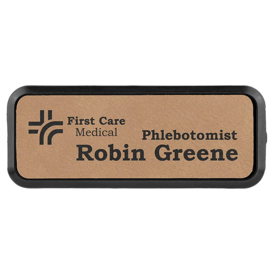 Light Brown Leatherette Round Corner Badge & Frame