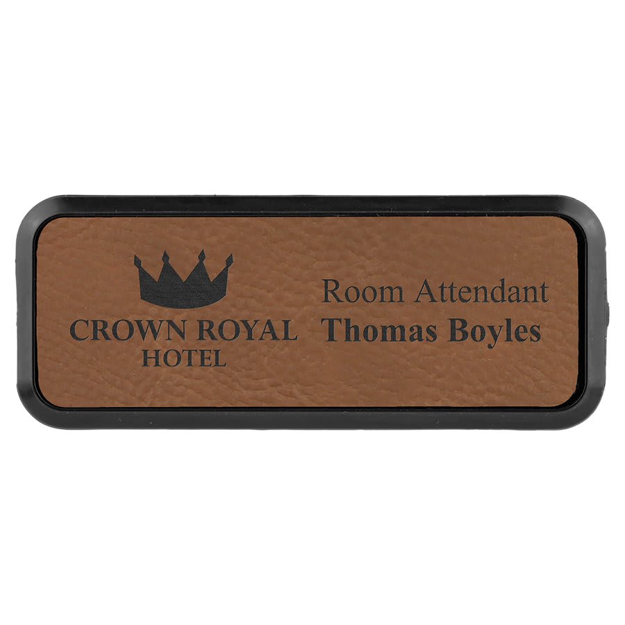 Dark Brown Leatherette Round Corner Badge & Frame