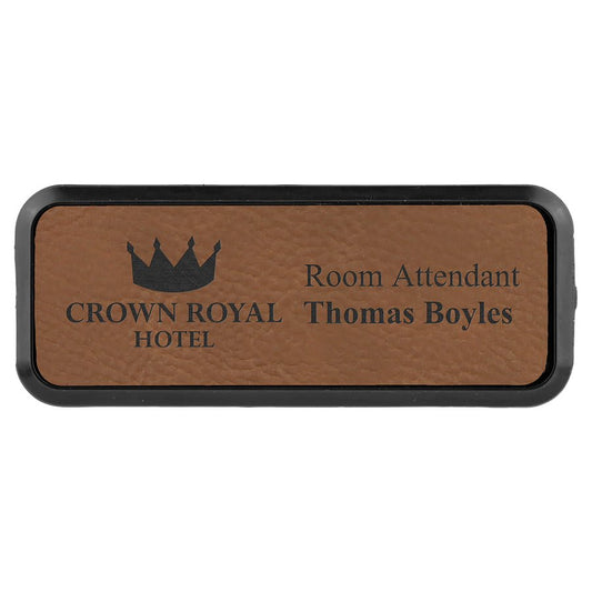 Dark Brown Leatherette Round Corner Badge & Frame
