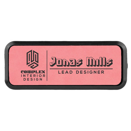 Pink Leatherette Round Corner Badge & Frame