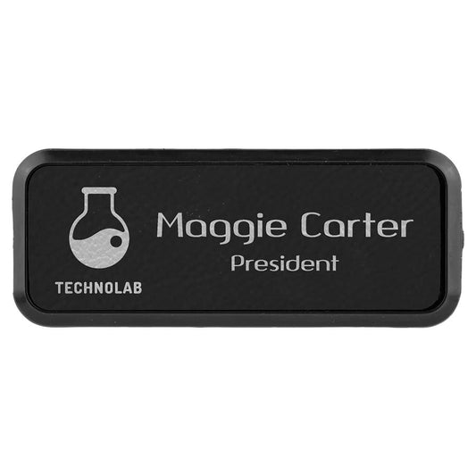Black/Silver Leatherette Round Corner Badge & Frame