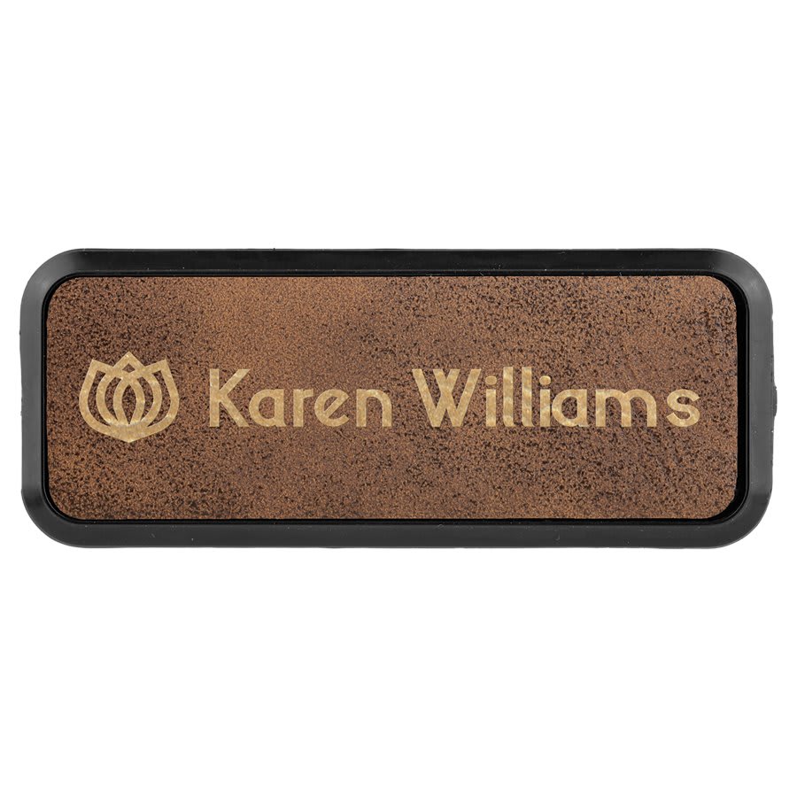 Rustic/Gold Leatherette Round Corner Badge & Frame