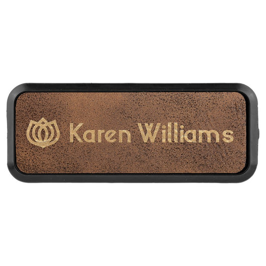 Rustic/Gold Leatherette Round Corner Badge & Frame