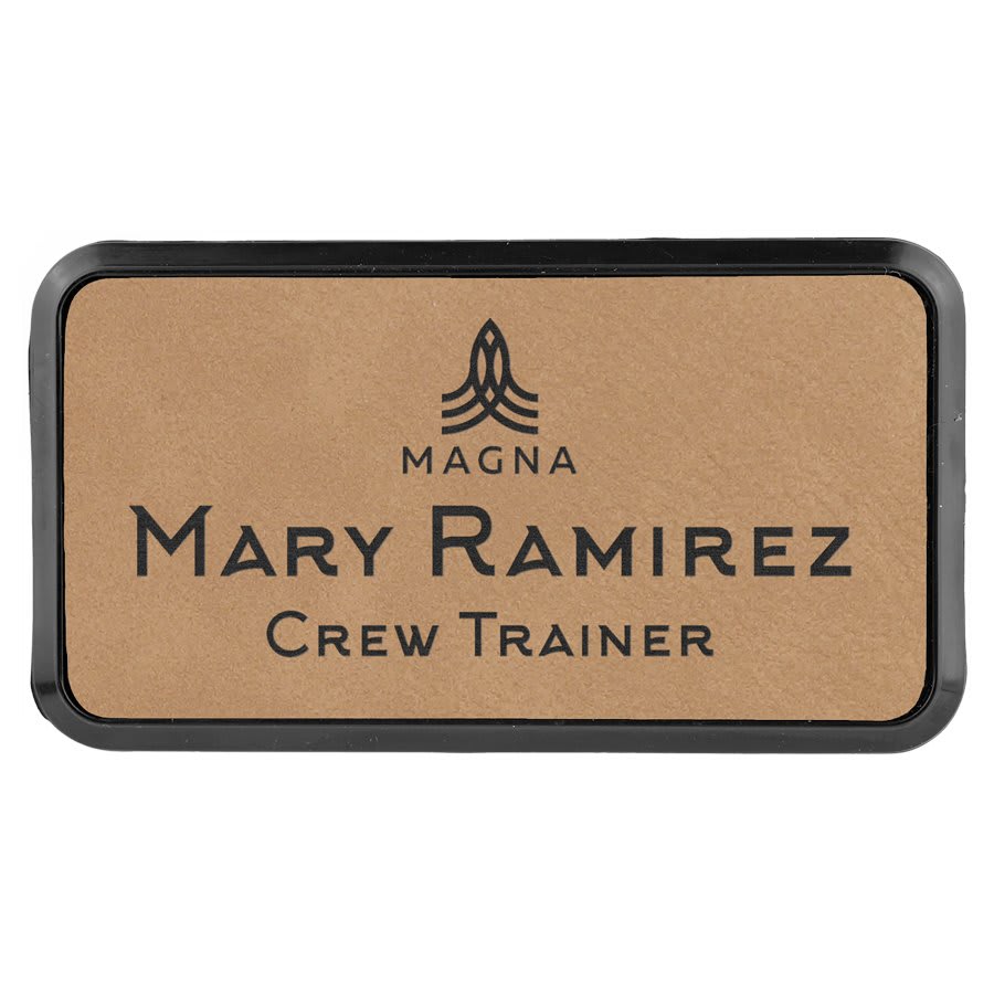 Light Brown Leatherette Round Corner Badge & Frame