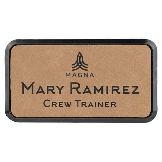 Light Brown Leatherette Round Corner Badge & Frame