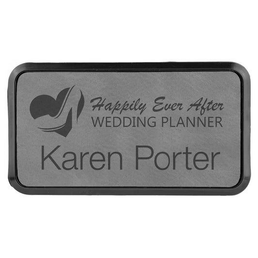 Gray Leatherette Round Corner Badge & Frame