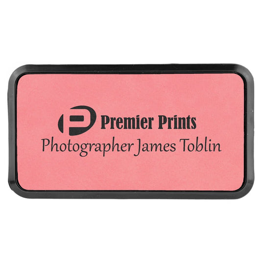 Pink Leatherette Round Corner Badge & Frame
