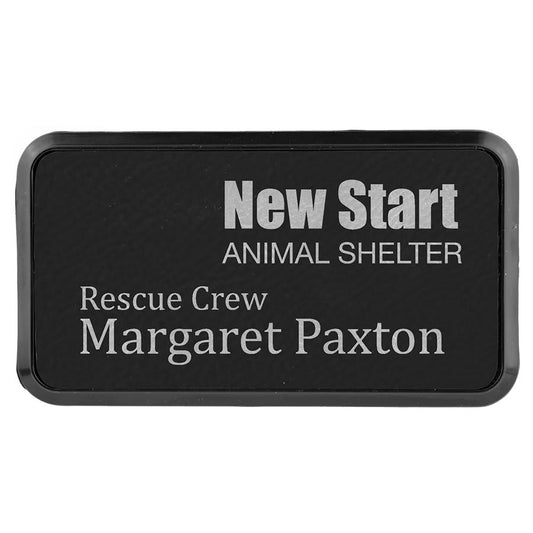 Black/Silver Leatherette Round Corner Badge & Frame