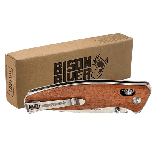 Bison River 4.5" Wood Button Lock Folding Knife