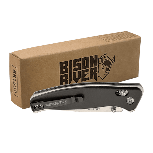 Bison River 4.5" Black Button Lock Folding Knife with Clip