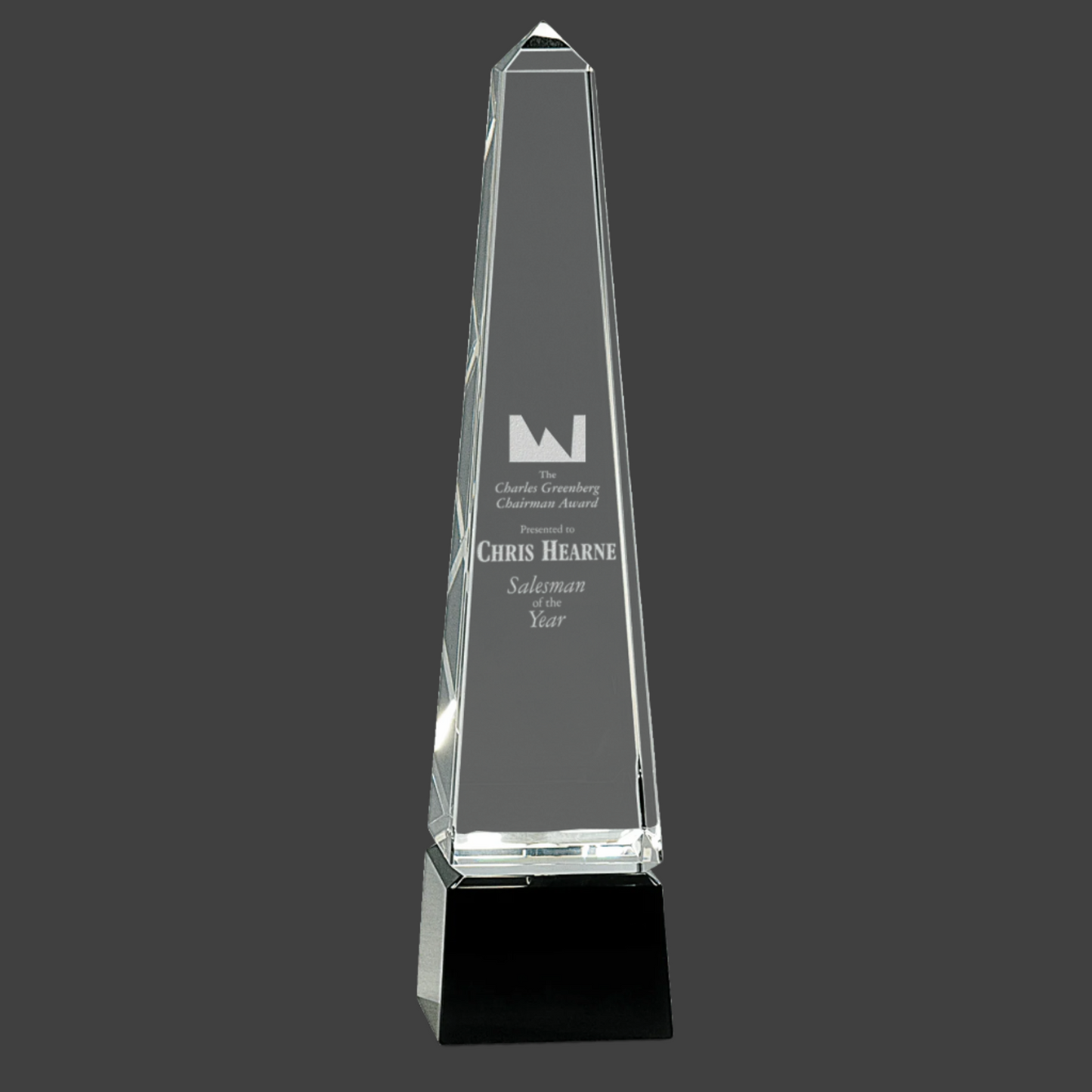 Obelisk Crystal On Black Pedestal Base