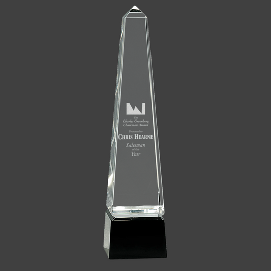 Obelisk Crystal On Black Pedestal Base