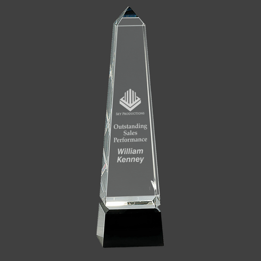 Obelisk Crystal On Black Pedestal Base
