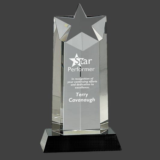 Crystal Star Column On Black Pedestal Base