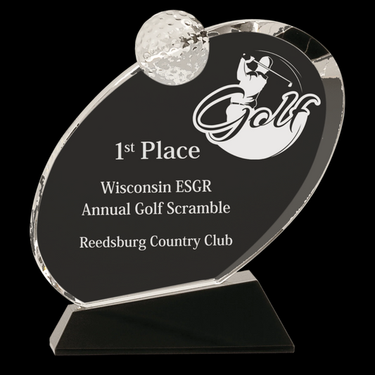 Clear Crystal Oblong Golf Award On Black Crystal Base