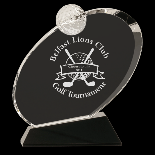 Clear Crystal Oblong Golf Award On Black Crystal Base