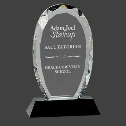 Oval Facet Crystal On Black Pedestal Base