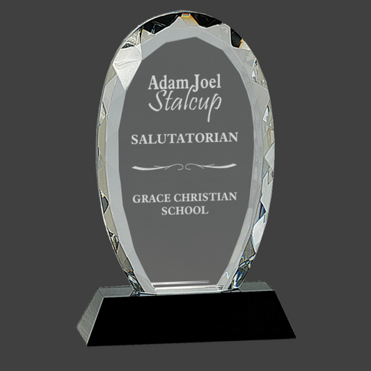 Oval Facet Crystal On Black Pedestal Base