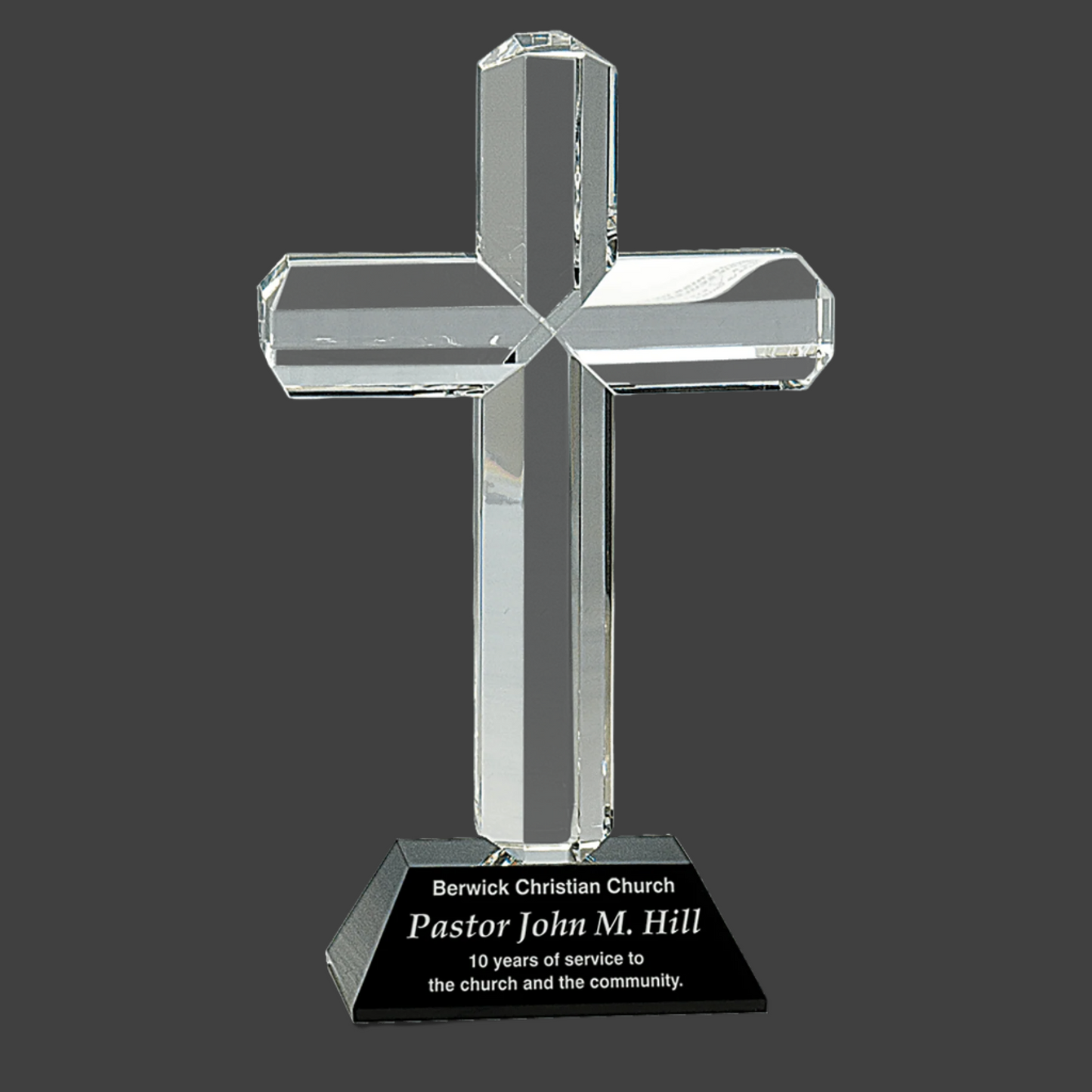 8.5" Crystal Cross On Pedestal Base