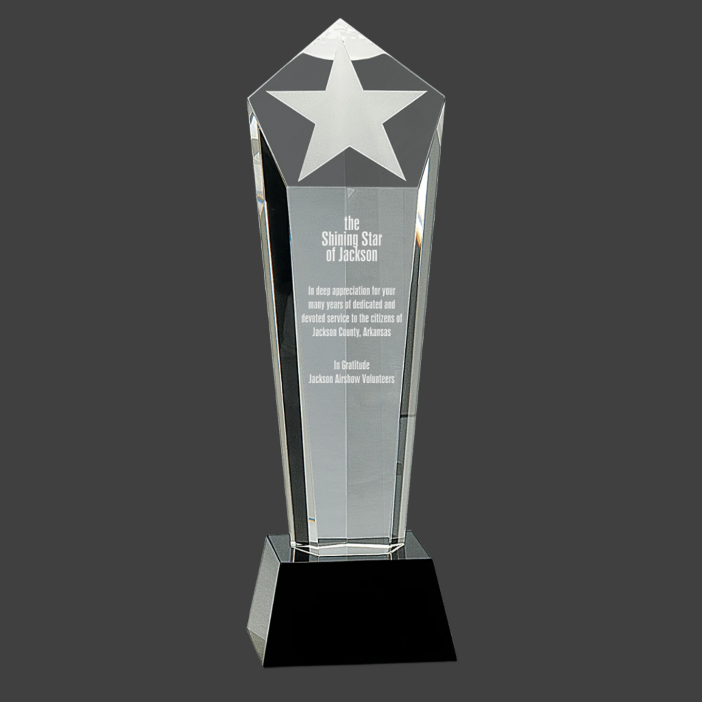 Crystal Frosted Star Column On Black Pedestal Base