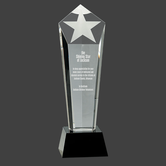Crystal Frosted Star Column On Black Pedestal Base