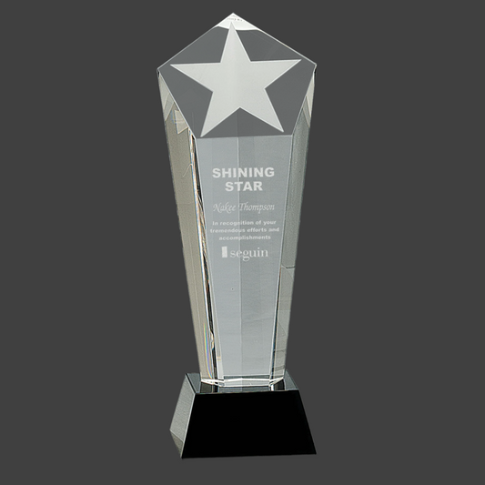 Crystal Frosted Star Column On Black Pedestal Base