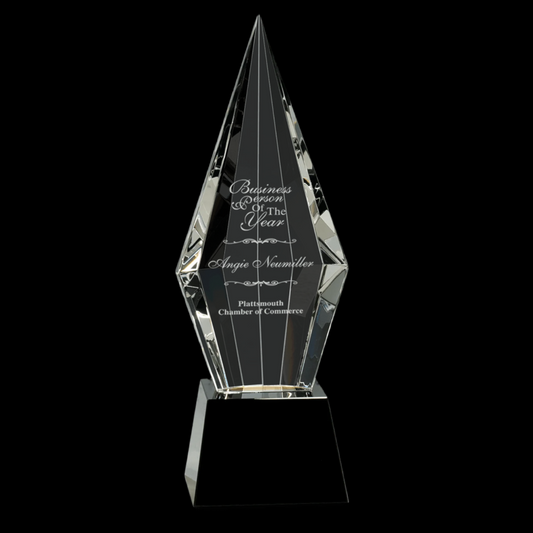 Obelisk Facet Crystal On Black Pedestal Base