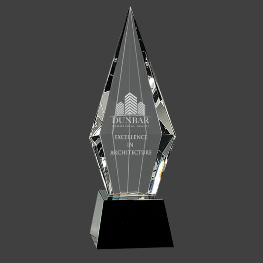 Obelisk Facet Crystal On Black Pedestal Base