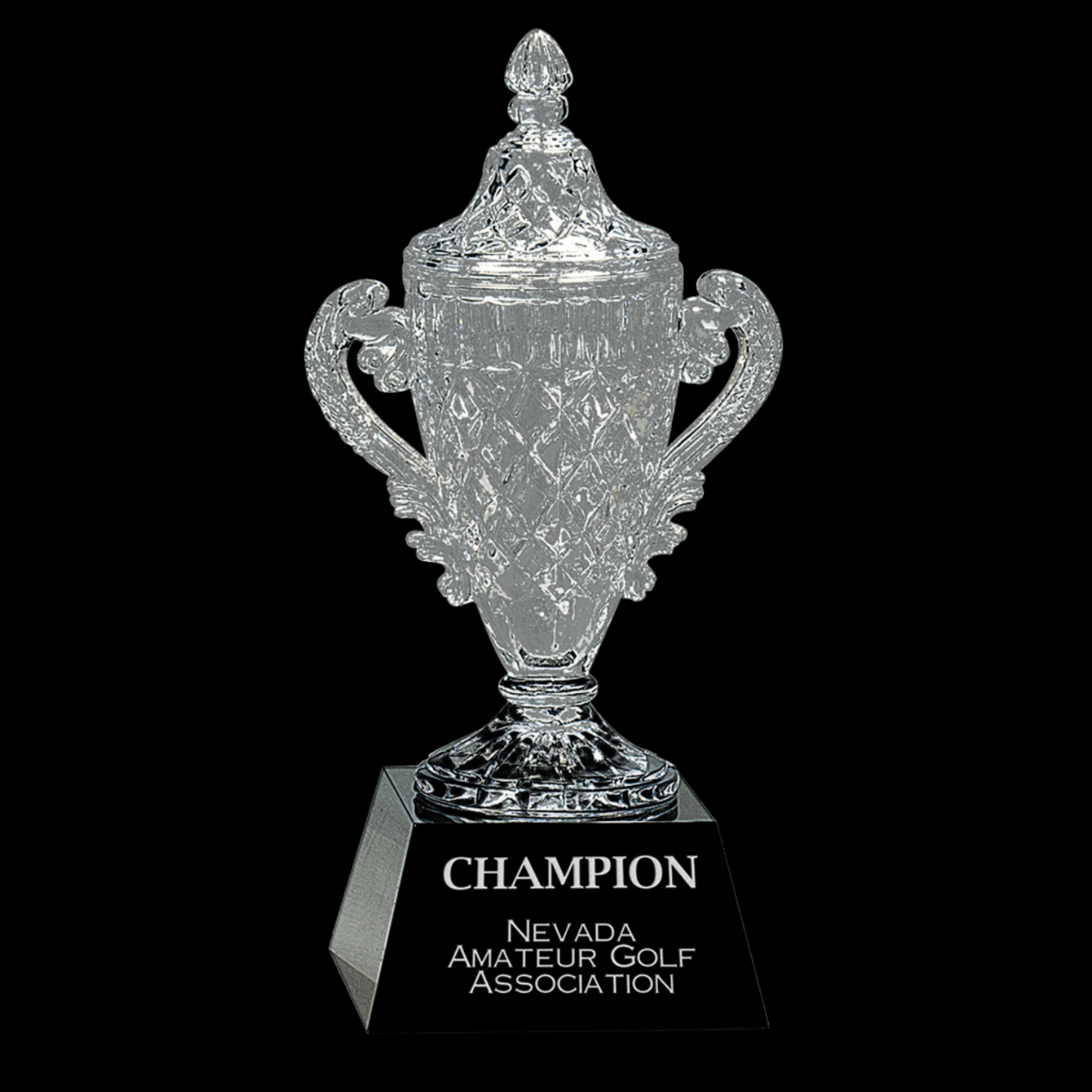 Ornate Crystal Cup On Black Pedestal Base