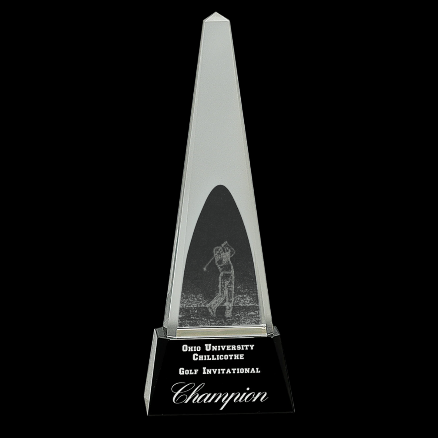 Clear Crystal 3D Golf Spire On Black Pedestal Base