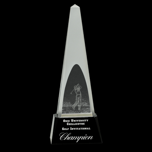 Clear Crystal 3D Golf Spire On Black Pedestal Base