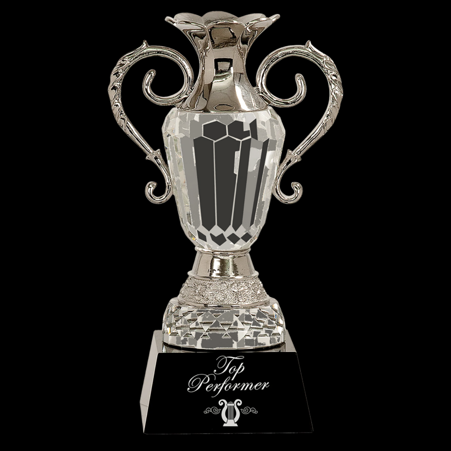 Crystal Cup with Silver Metal Handles On Black Pedestal Base
