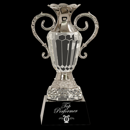 Crystal Cup with Silver Metal Handles On Black Pedestal Base