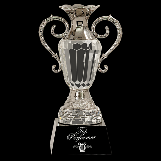 Crystal Cup with Silver Metal Handles On Black Pedestal Base
