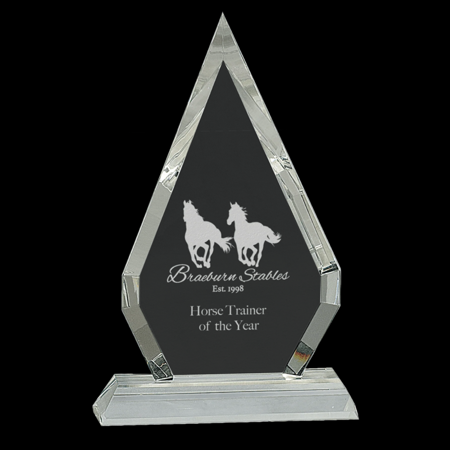 Crystal Diamond Beveled Edge Clipped Corner On Clear Pedestal Base