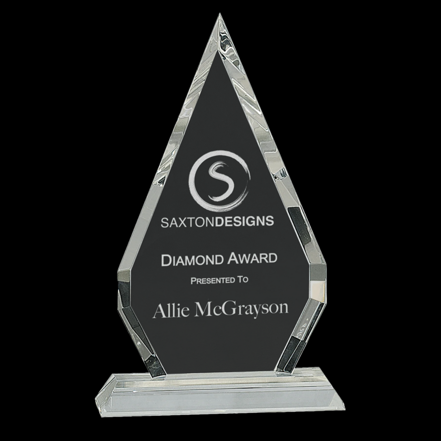 Crystal Diamond Beveled Edge Clipped Corner On Clear Pedestal Base