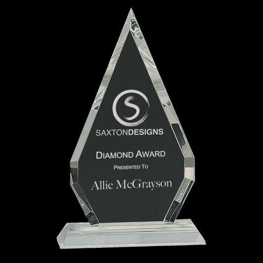 Crystal Diamond Beveled Edge Clipped Corner On Clear Pedestal Base