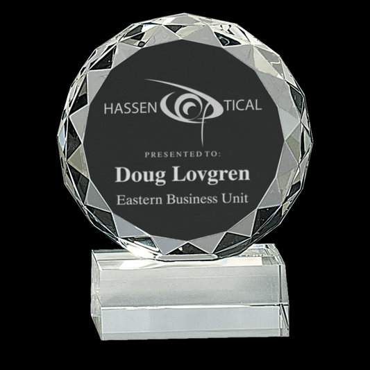 Round Facet Crystal On Clear Pedestal Base