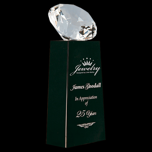 7.75" Crystal Diamond Set On Crystal Pedestal
