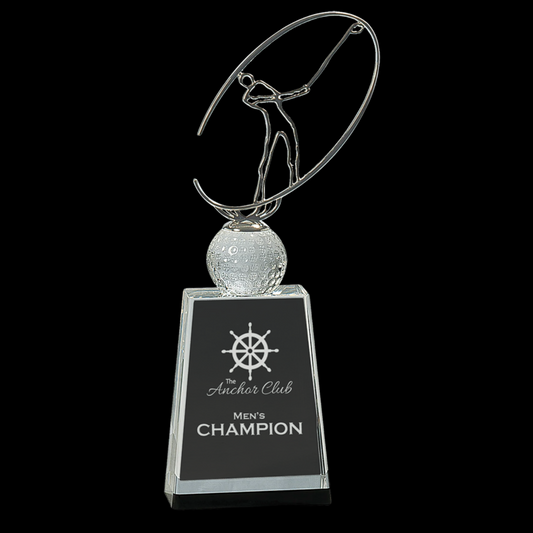 Clear/Black Crystal Golf Award with Silver Metal Oval Figure