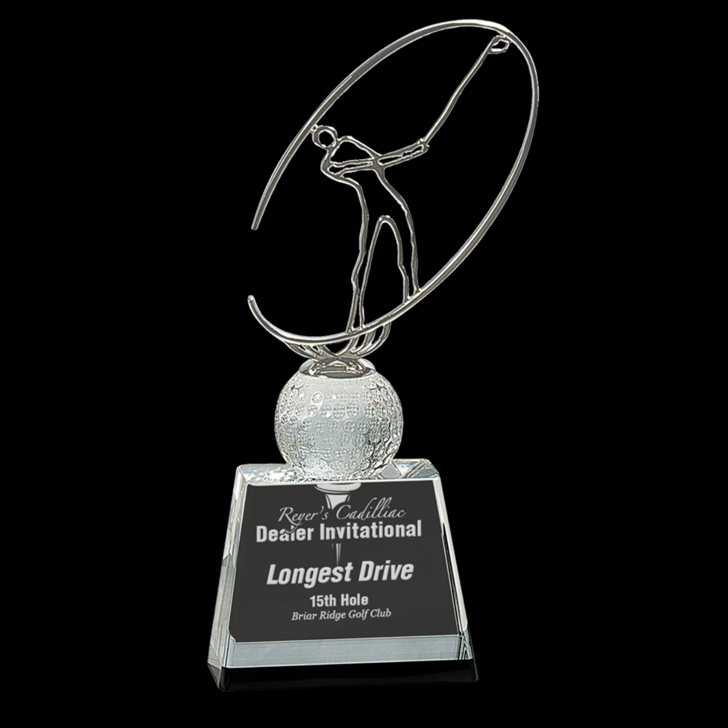 Clear/Black Crystal Golf Award with Silver Metal Oval Figure