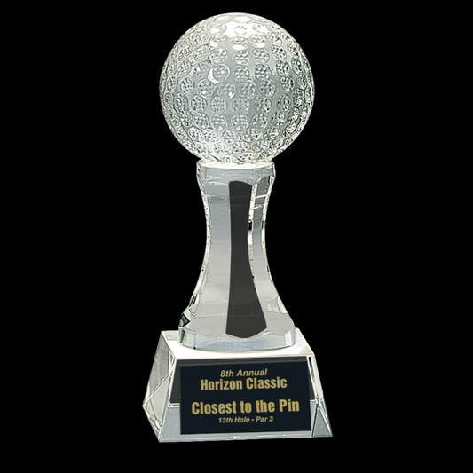 Crystal Golf Ball On Clear Pedestal Base